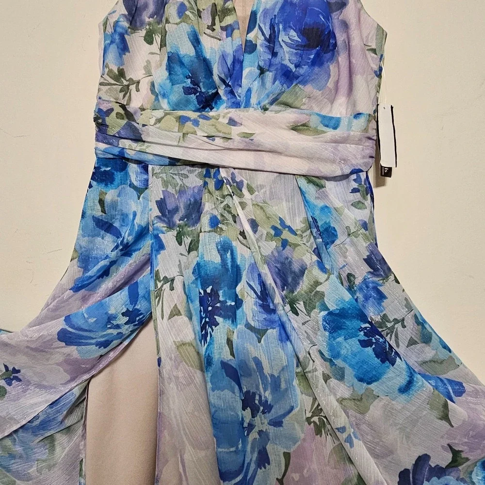 R&M Richard Women Dress A-Line Size 6/Small Blue Pastel Halter Neck Layering 856